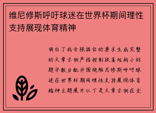 维尼修斯呼吁球迷在世界杯期间理性支持展现体育精神